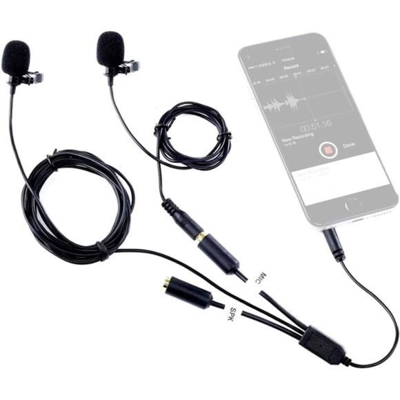 Professional Lavalier Lapel Clipon Interview PodcastMicrophone with SecondaryMic - Picture 1 of 6